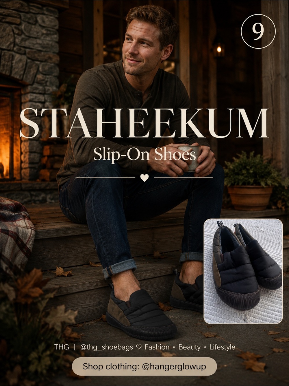 Staheekum Men’s Quilted Slip-On Shoes Size 9 Fleece Lined Cabin Comfort Black